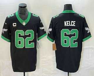 Men%27s Philadelphia Eagles #62 Jason Kelce Black C Patch 2023 FUSE Vapor Limited Throwback Stitched Jersey->green bay packers->NFL Jersey